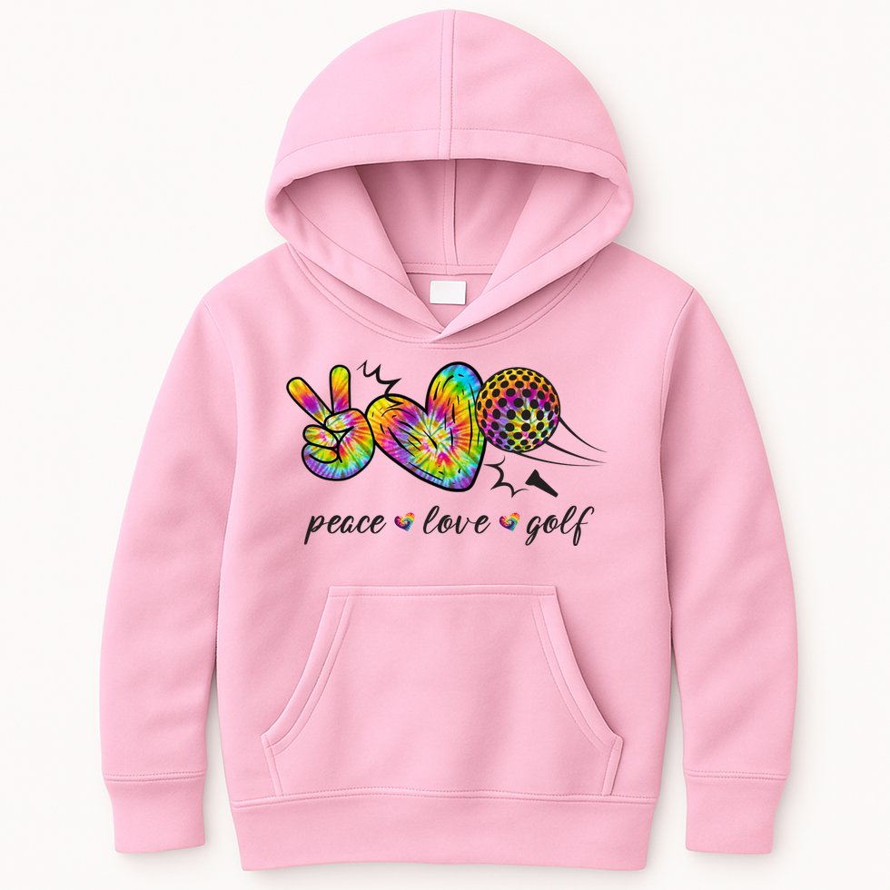 Peace Love Golf Rainbow Gift Kids Hoodie