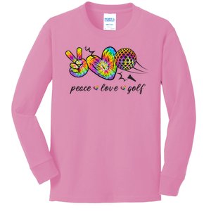 Peace Love Golf Rainbow Gift Kids Long Sleeve Shirt