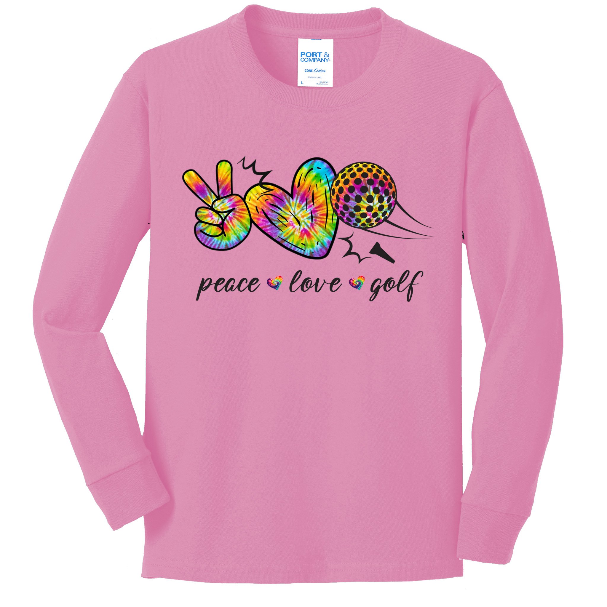 Peace Love Golf Rainbow Gift Kids Long Sleeve Shirt