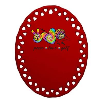 Peace Love Golf Rainbow Gift Ceramic Oval Ornament