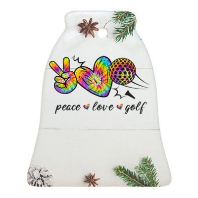 Peace Love Golf Rainbow Gift Ceramic Bell Ornament