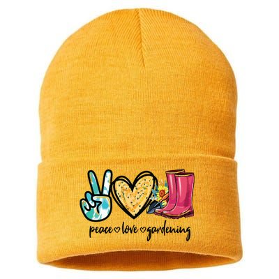 Peace Love Gardening Tools Flowers Garden Lover Fun Gardener Sustainable Knit Beanie