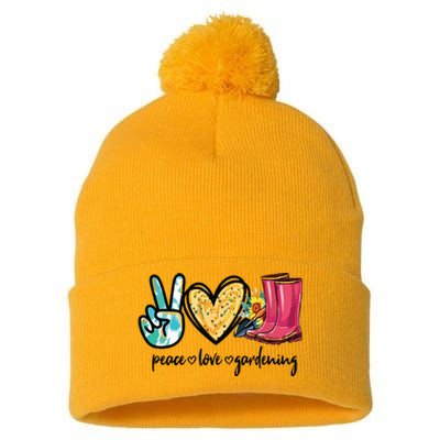 Peace Love Gardening Tools Flowers Garden Lover Fun Gardener Pom Pom 12in Knit Beanie