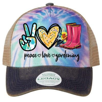 Peace Love Gardening Tools Flowers Garden Lover Fun Gardener Legacy Tie Dye Trucker Hat