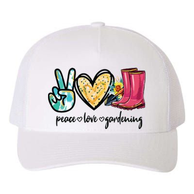 Peace Love Gardening Tools Flowers Garden Lover Fun Gardener Yupoong Adult 5-Panel Trucker Hat