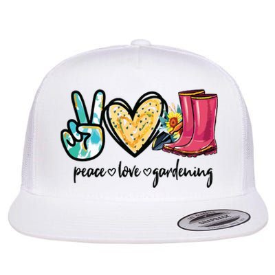 Peace Love Gardening Tools Flowers Garden Lover Fun Gardener Flat Bill Trucker Hat