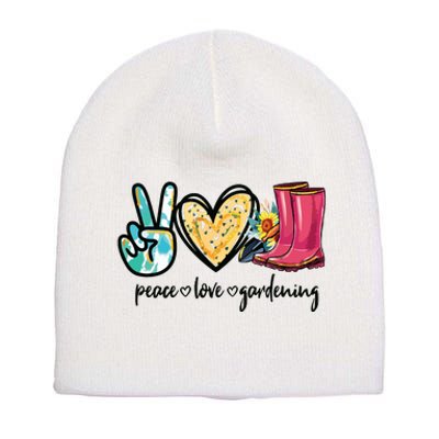 Peace Love Gardening Tools Flowers Garden Lover Fun Gardener Short Acrylic Beanie