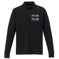 Pro Life God Gun Usa Conservative Republican Pro America Performance Long Sleeve Polo