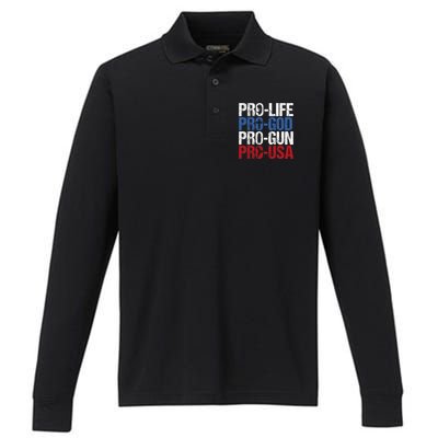 Pro Life God Gun Usa Conservative Republican Pro America Performance Long Sleeve Polo