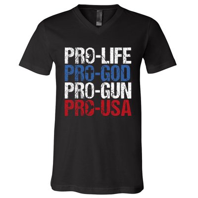 Pro Life God Gun Usa Conservative Republican Pro America V-Neck T-Shirt