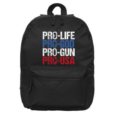 Pro Life God Gun Usa Conservative Republican Pro America 16 in Basic Backpack