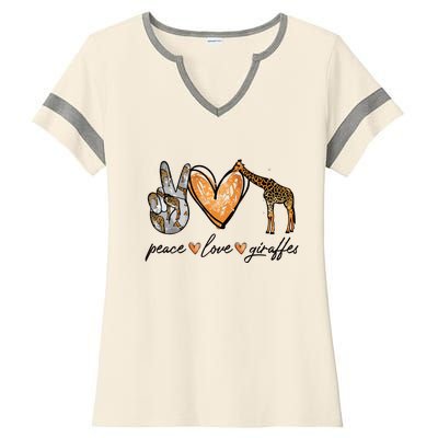 Peace Love Giraffes Gifts Peace Hand Sign Heart Ladies Halftime Notch Neck Tee