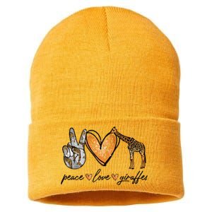 Peace Love Giraffes Gifts Peace Hand Sign Heart Sustainable Knit Beanie