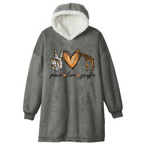 Peace Love Giraffes Gifts Peace Hand Sign Heart Hooded Wearable Blanket