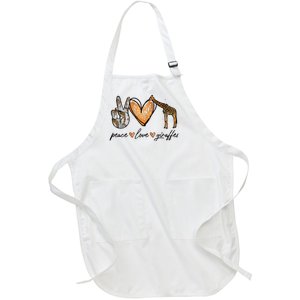 Peace Love Giraffes Gifts Peace Hand Sign Heart Full-Length Apron With Pockets