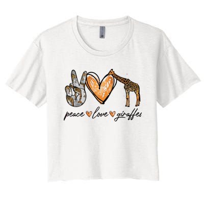 Peace Love Giraffes Gifts Peace Hand Sign Heart Women's Crop Top Tee