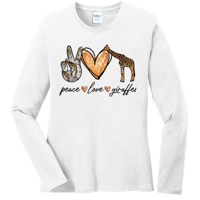 Peace Love Giraffes Gifts Peace Hand Sign Heart Ladies Long Sleeve Shirt