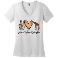 Peace Love Giraffes Gifts Peace Hand Sign Heart Women's V-Neck T-Shirt