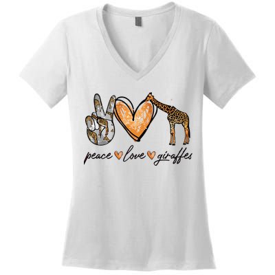 Peace Love Giraffes Gifts Peace Hand Sign Heart Women's V-Neck T-Shirt