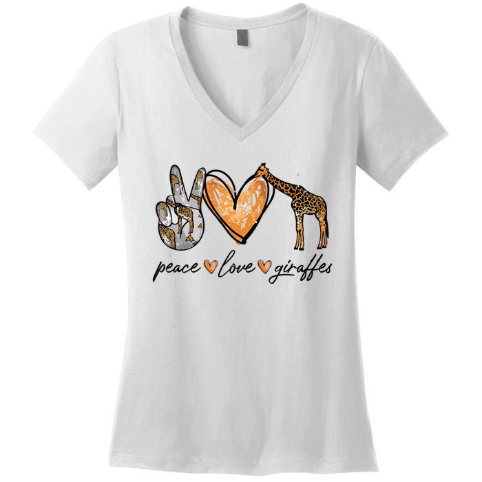 Peace Love Giraffes Gifts Peace Hand Sign Heart Women's V-Neck T-Shirt