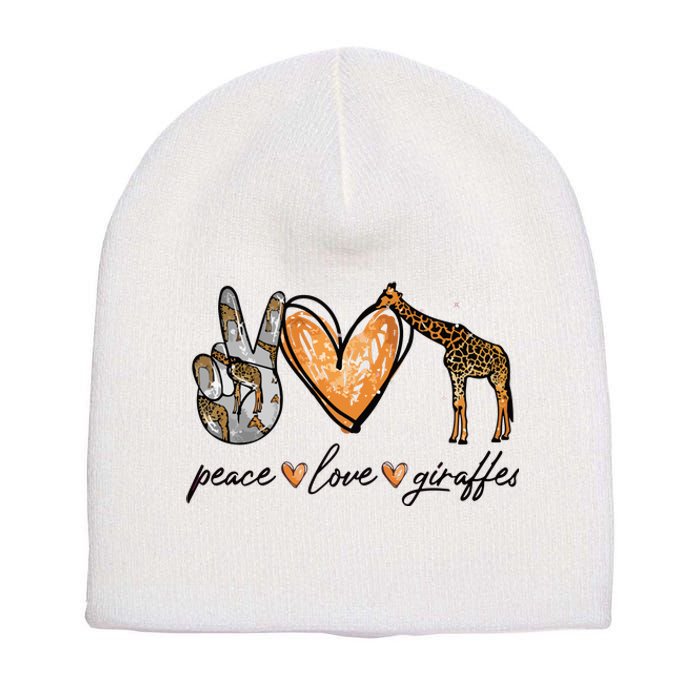 Peace Love Giraffes Gifts Peace Hand Sign Heart Short Acrylic Beanie