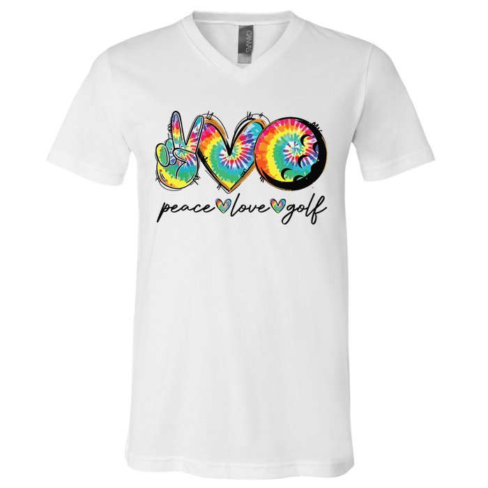 Peace Love Golf Funny Tie Dye Golf Lovers V-Neck T-Shirt