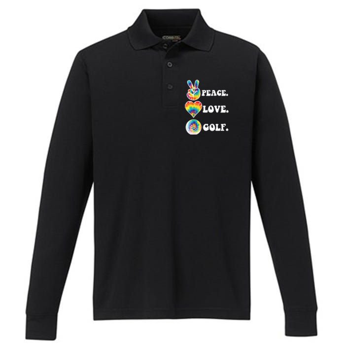 Peace Love Golf Funny Tie Dye Golf Lovers Performance Long Sleeve Polo