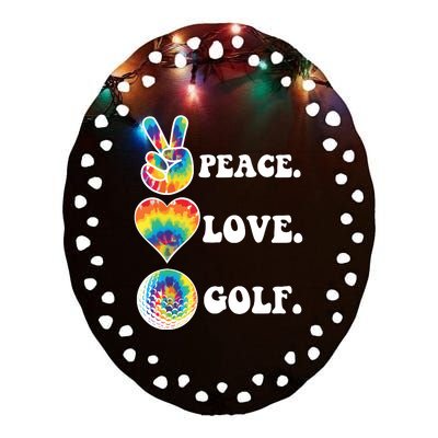 Peace Love Golf Funny Tie Dye Golf Lovers Ceramic Oval Ornament