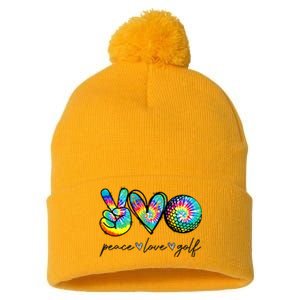 Peace Love Golf Tie Dye Cute Golf Lovers Pom Pom 12in Knit Beanie