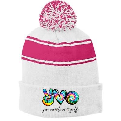 Peace Love Golf Tie Dye Cute Golf Lovers Stripe Pom Pom Beanie