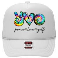 Peace Love Golf Tie Dye Cute Golf Lovers High Crown Mesh Back Trucker Hat