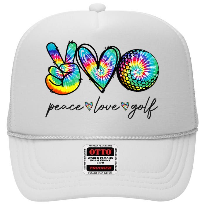 Peace Love Golf Tie Dye Cute Golf Lovers High Crown Mesh Back Trucker Hat