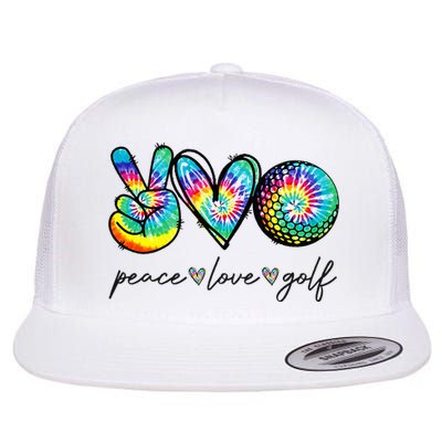 Peace Love Golf Tie Dye Cute Golf Lovers Flat Bill Trucker Hat