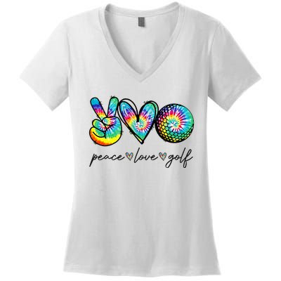 Peace Love Golf Tie Dye Cute Golf Lovers Women's V-Neck T-Shirt