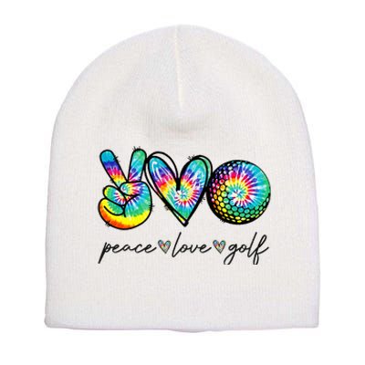 Peace Love Golf Tie Dye Cute Golf Lovers Short Acrylic Beanie