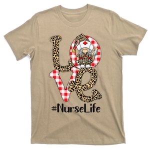 Plaid Leopard Gnome LOVE Nurse Life Funny Valentines Day T-Shirt