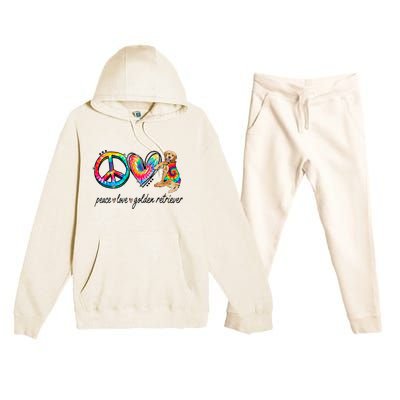 Peace Love Golden Retriever Tie Dye Rainbow Dog Lover Premium Hooded Sweatsuit Set