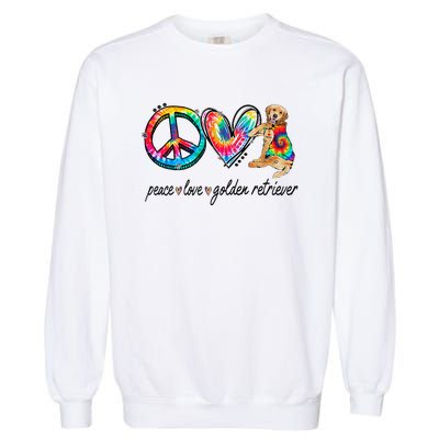 Peace Love Golden Retriever Tie Dye Rainbow Dog Lover Garment-Dyed Sweatshirt