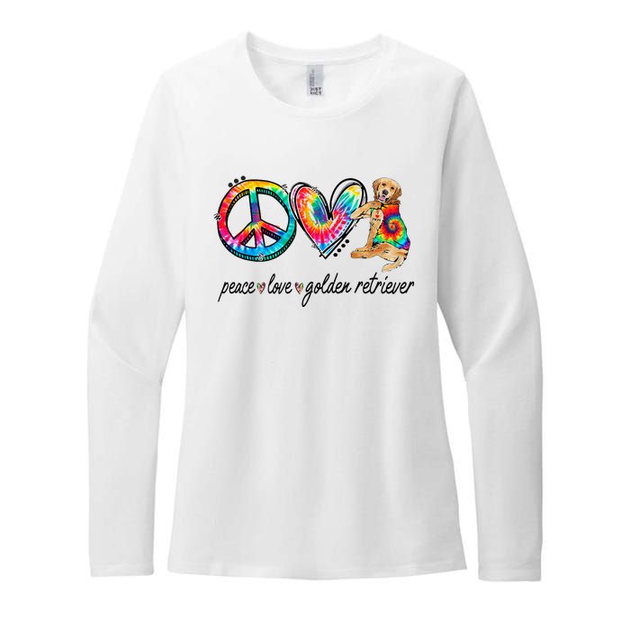 Peace Love Golden Retriever Tie Dye Rainbow Dog Lover Womens CVC Long Sleeve Shirt