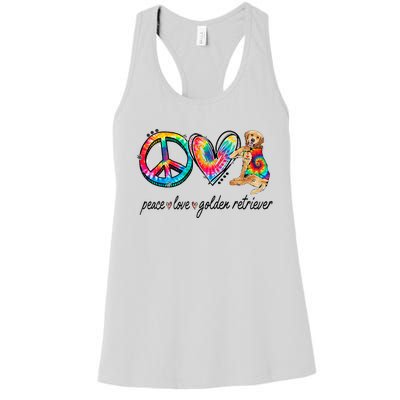 Peace Love Golden Retriever Tie Dye Rainbow Dog Lover Women's Racerback Tank