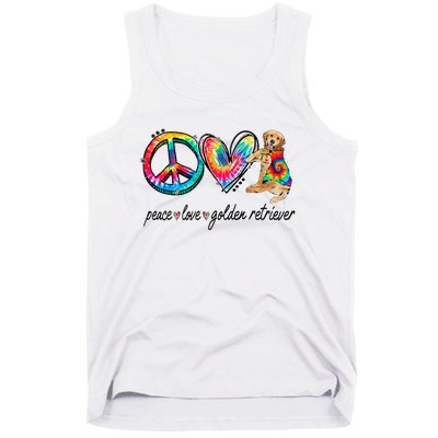 Peace Love Golden Retriever Tie Dye Rainbow Dog Lover Tank Top