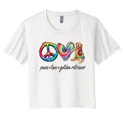 Peace Love Golden Retriever Tie Dye Rainbow Dog Lover Women's Crop Top Tee