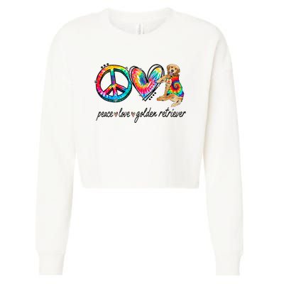 Peace Love Golden Retriever Tie Dye Rainbow Dog Lover Cropped Pullover Crew