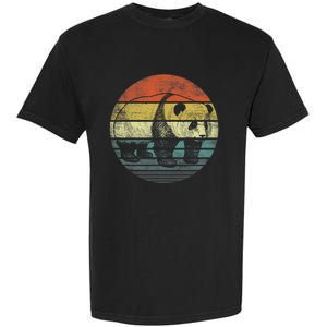 Panda Lover Gifts Retro Sunset Panda Bear Animal Silhouette Garment-Dyed Heavyweight T-Shirt