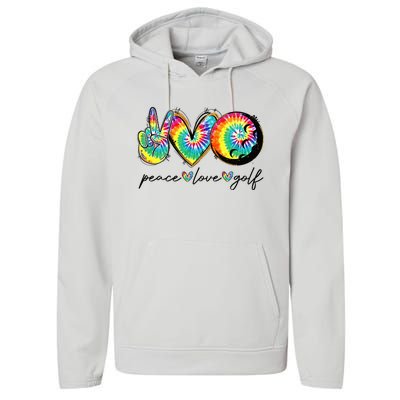 Peace Love Golf Funny Tie Dye Golf Lovers Performance Fleece Hoodie