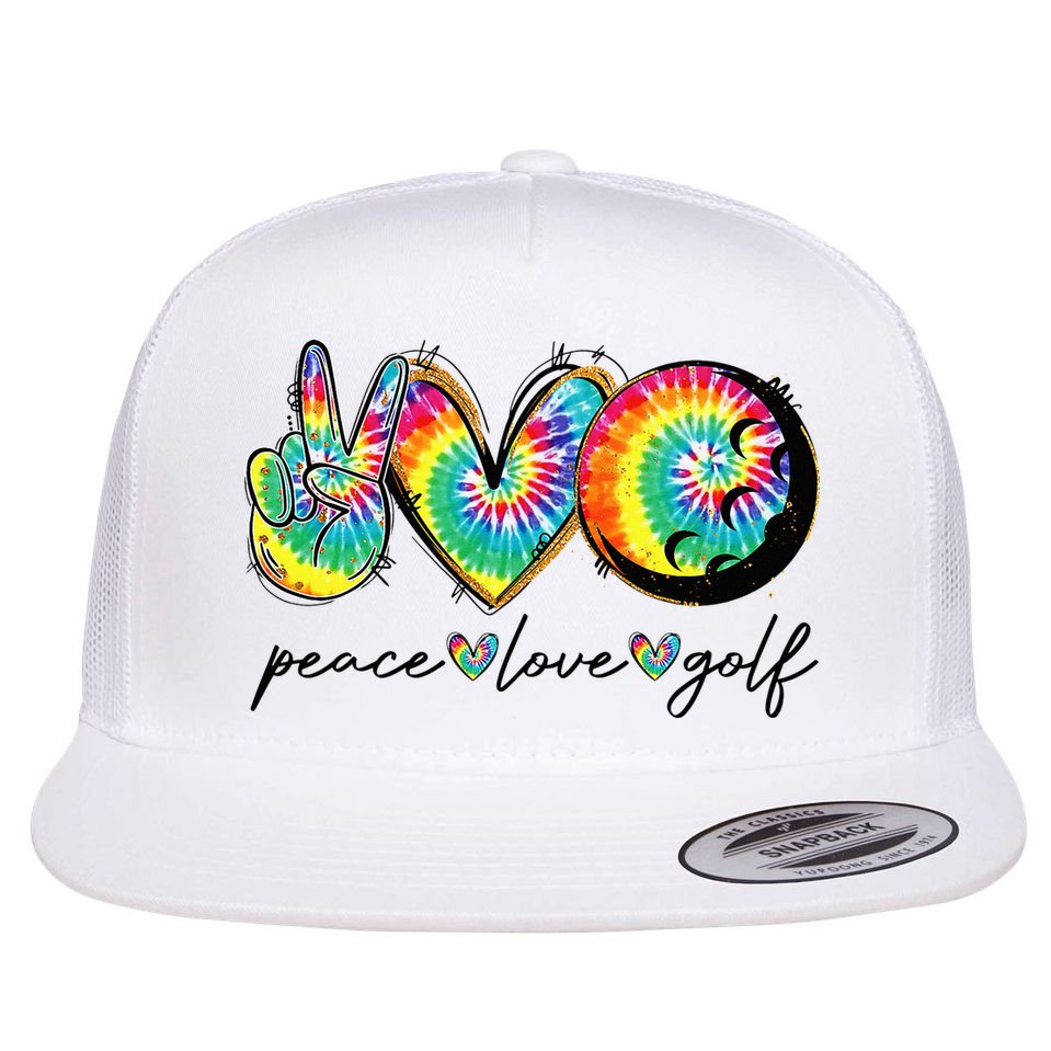 Peace Love Golf Funny Tie Dye Golf Lovers Flat Bill Trucker Hat