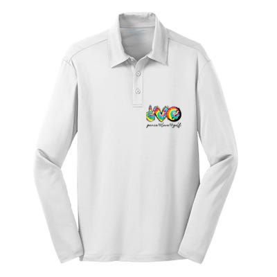 Peace Love Golf Funny Tie Dye Golf Lovers Silk Touch Performance Long Sleeve Polo