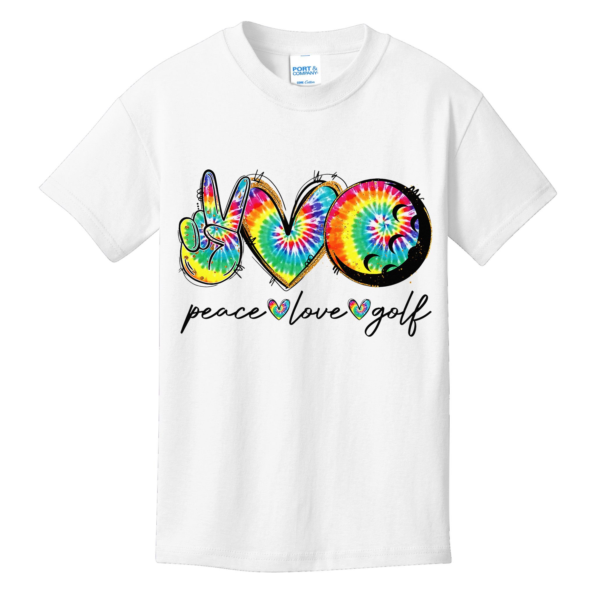 Peace Love Golf Funny Tie Dye Golf Lovers Kids T-Shirt