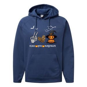 Peace Love Halloween Cute Peace Love Funny Halloween Great Gift Performance Fleece Hoodie