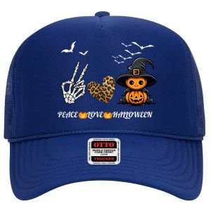 Peace Love Halloween Cute Peace Love Funny Halloween Great Gift High Crown Mesh Back Trucker Hat